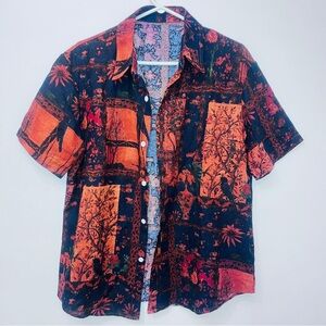 Men's Navy Blue and Orange Short Sleeve Shirt